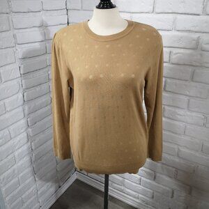 Karl Lagerfeld Ladies Size XL Camel Polka Dot Lightweight Round Neck Sweater